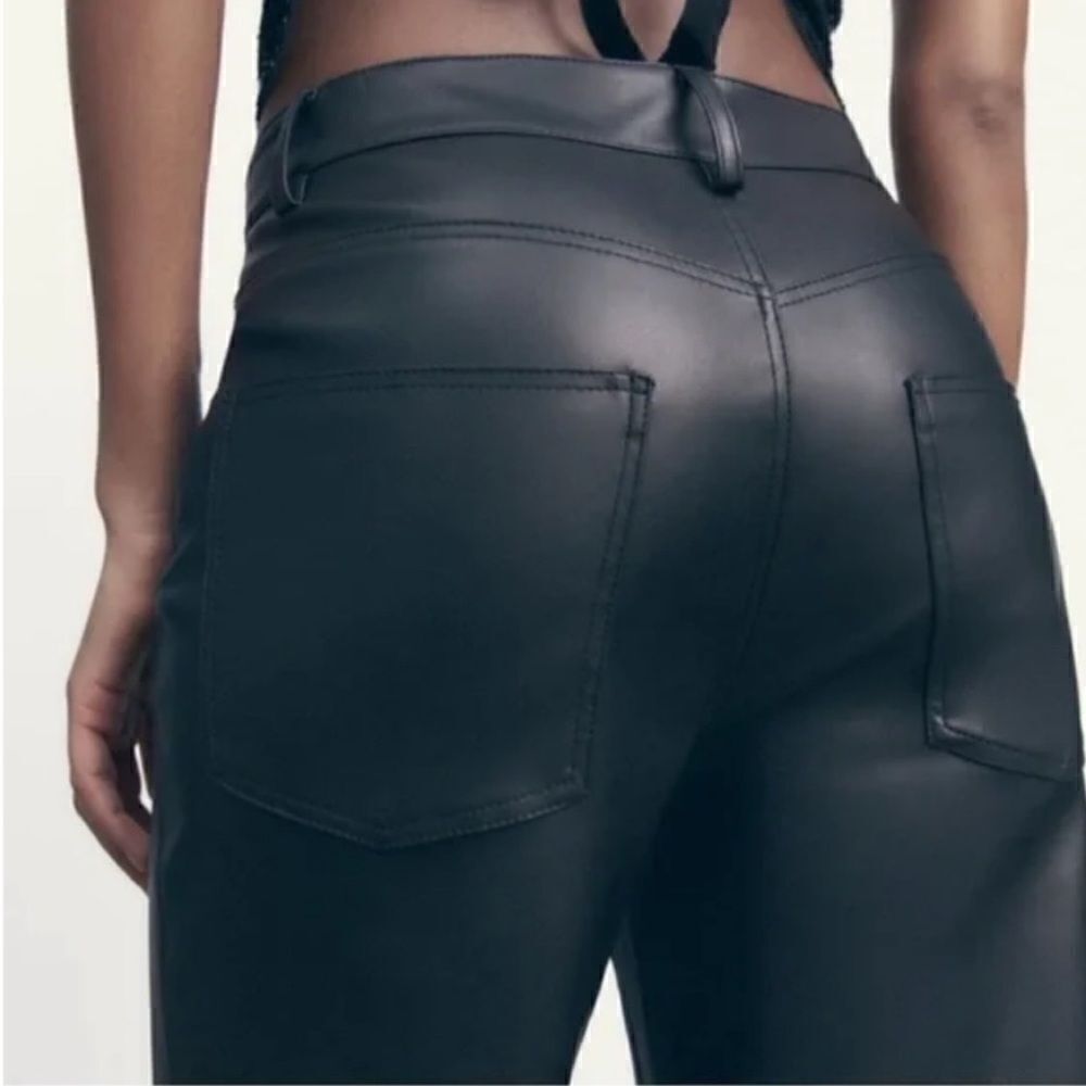 Zara Black Faux Leather The 90’S Wide Leg Pants Size 10 - Picture 7 of 15